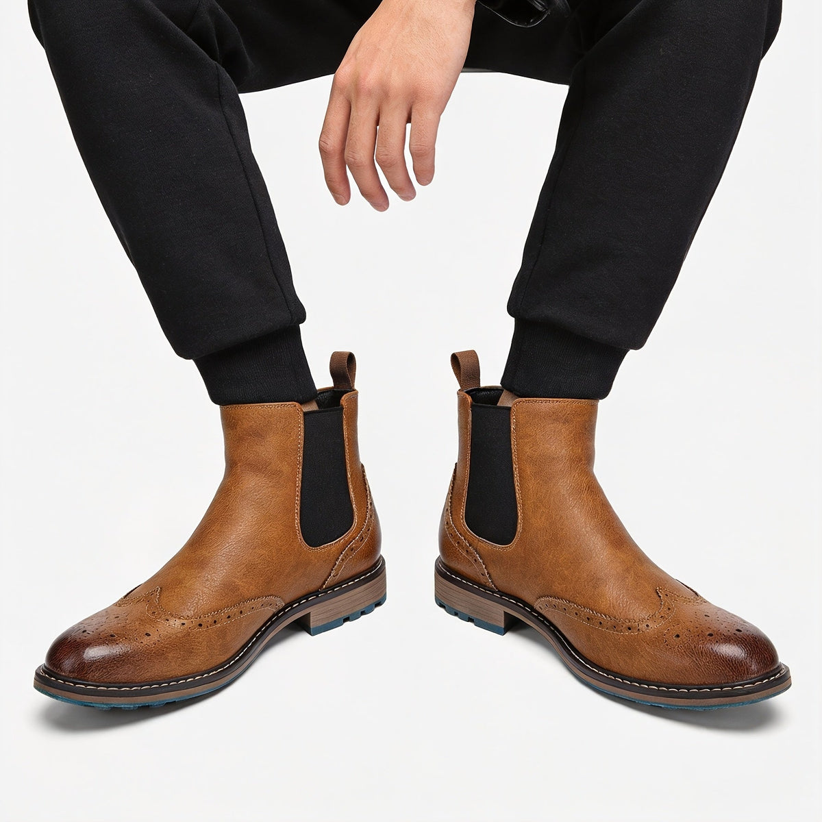Men's Leather Perforated Chelsea Boots