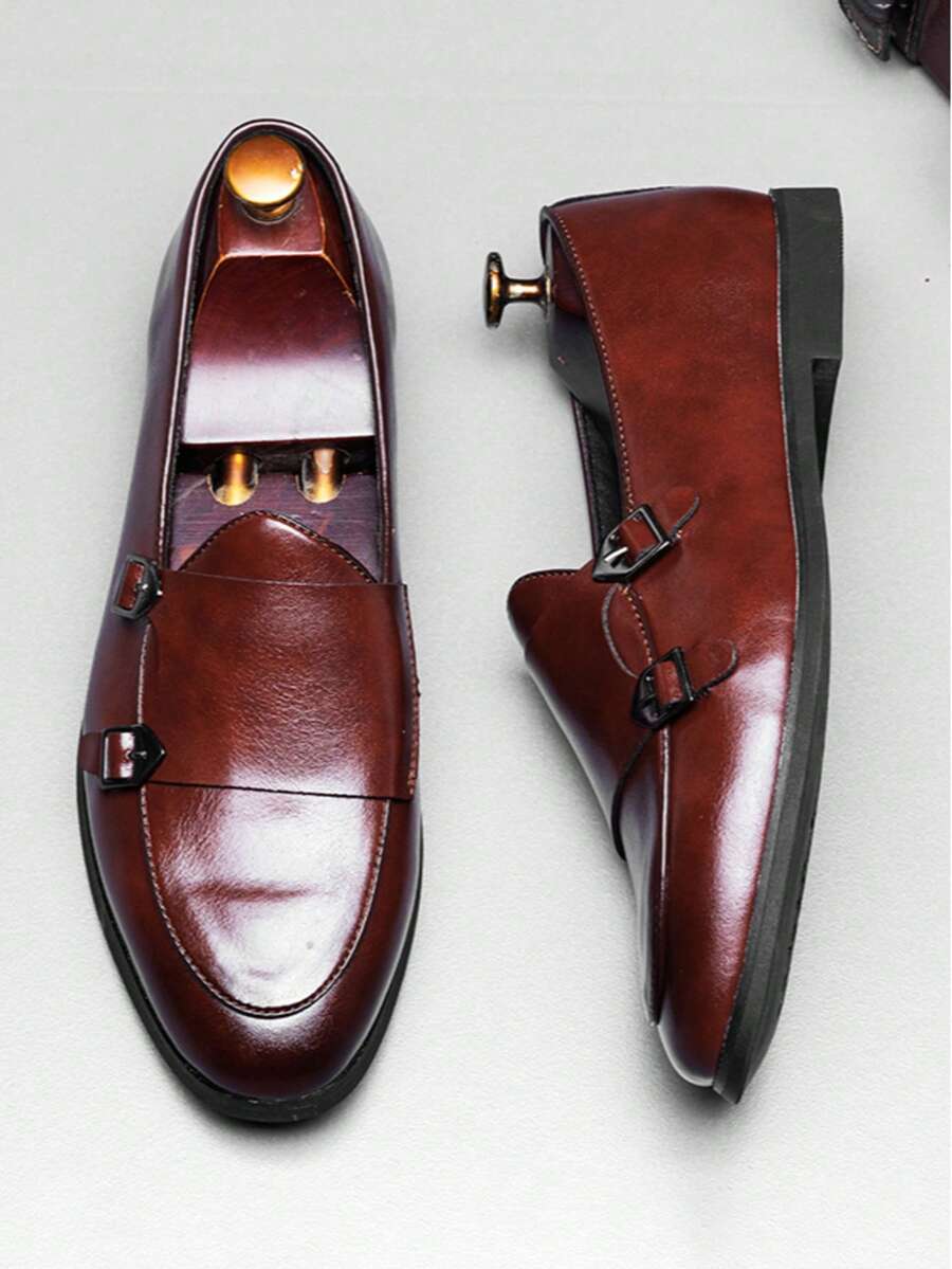 Men's Apron Toe Double Monk Shoes