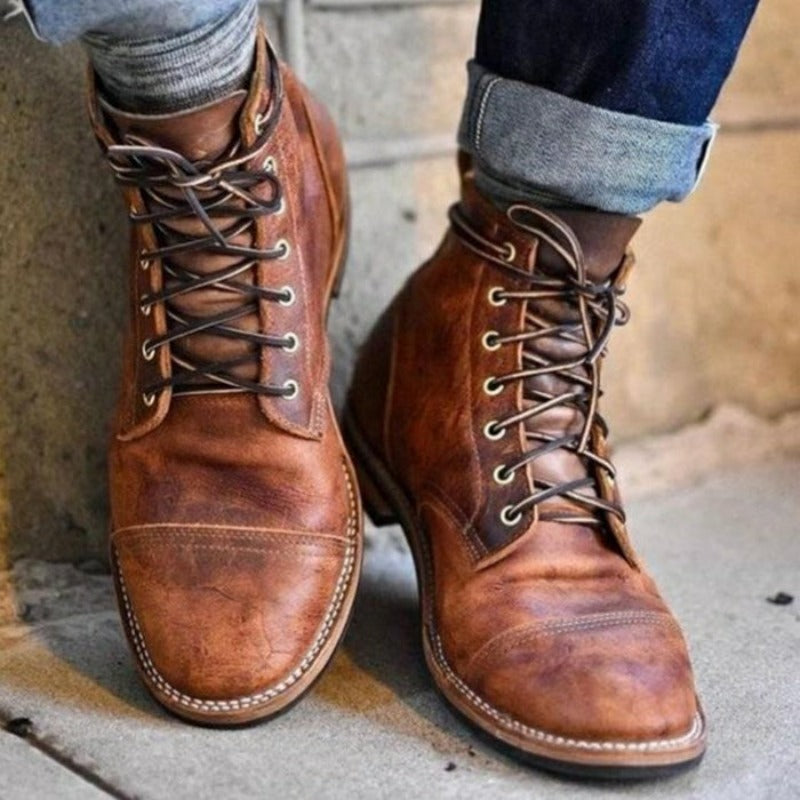 Men's Cap Toe Leather Ankle Boots
