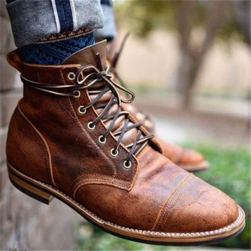 Men's Cap Toe Leather Ankle Boots