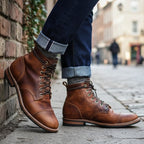Men's Cap Toe Leather Ankle Boots