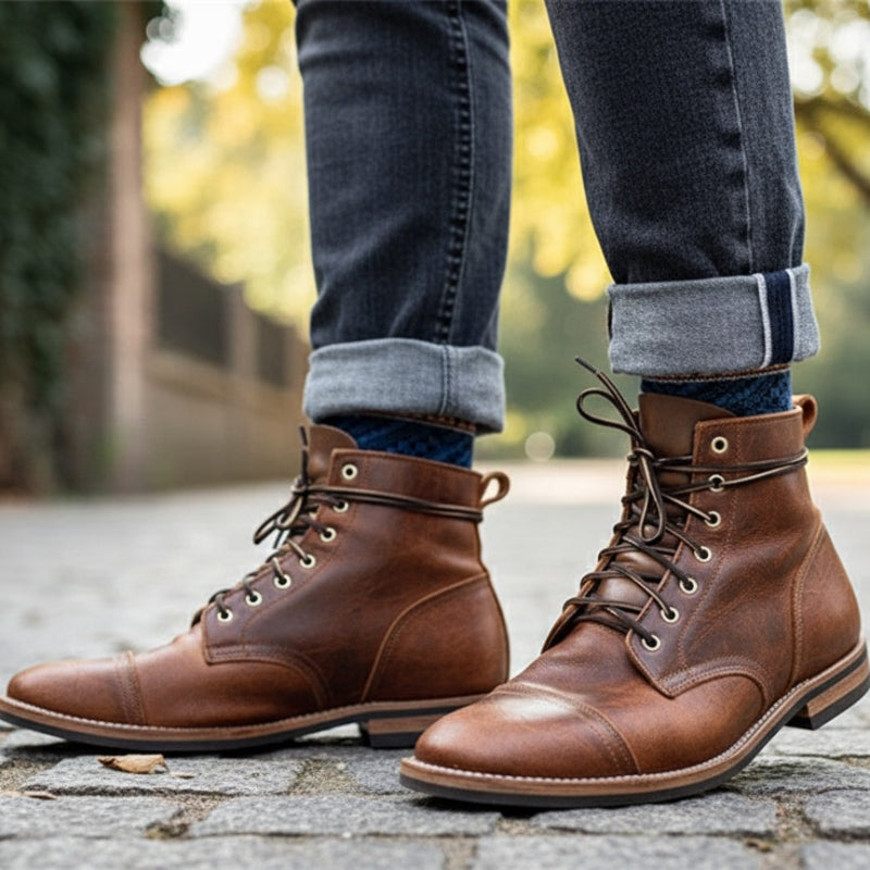Men's Cap Toe Leather Ankle Boots