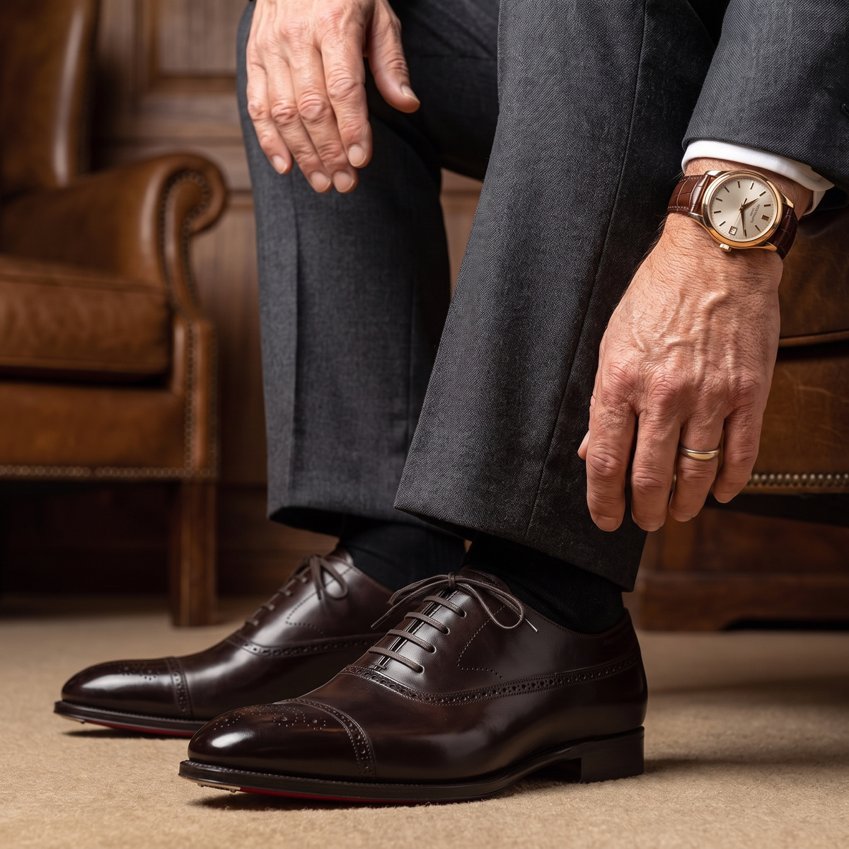 Men's Cap Toe Leather Oxford Shoes
