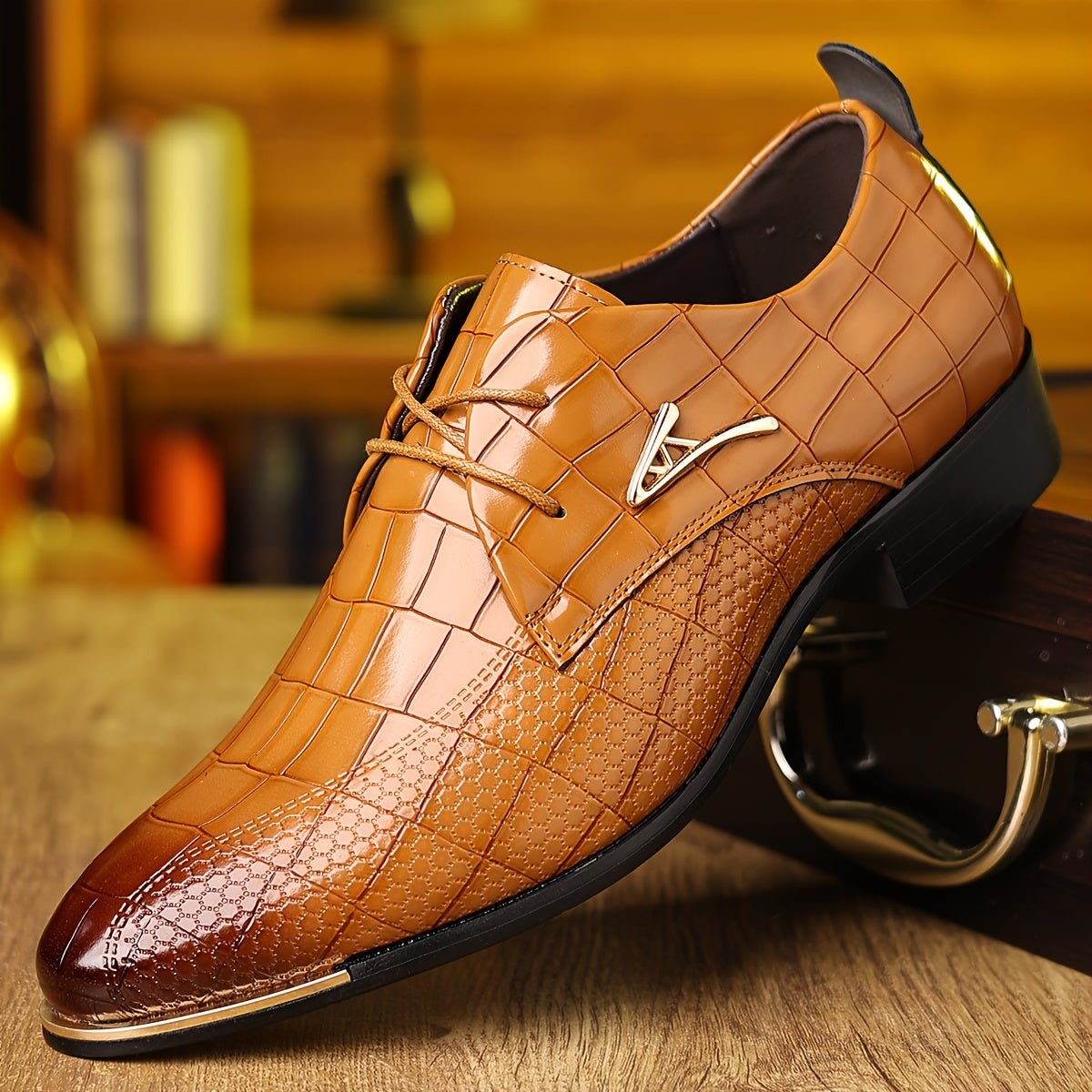 Men's Croc-Embossed Derby Shoes