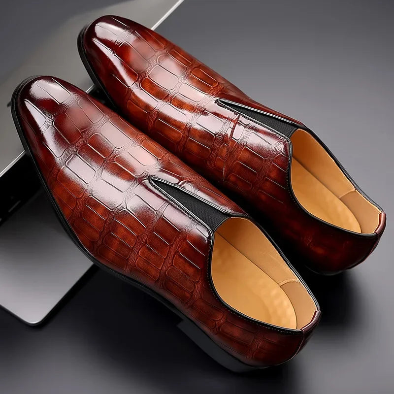 Men's Croc-Embossed Slip-On Dress Shoes