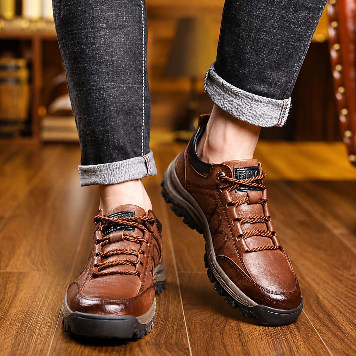 Men's Grained Leather-Look Sneakers
