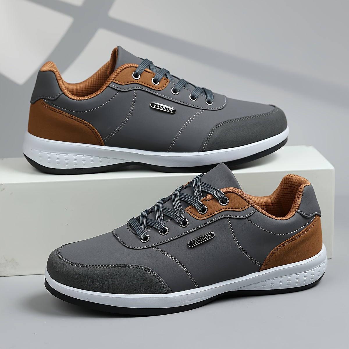Men's Leather-Look Low Top Sneakers