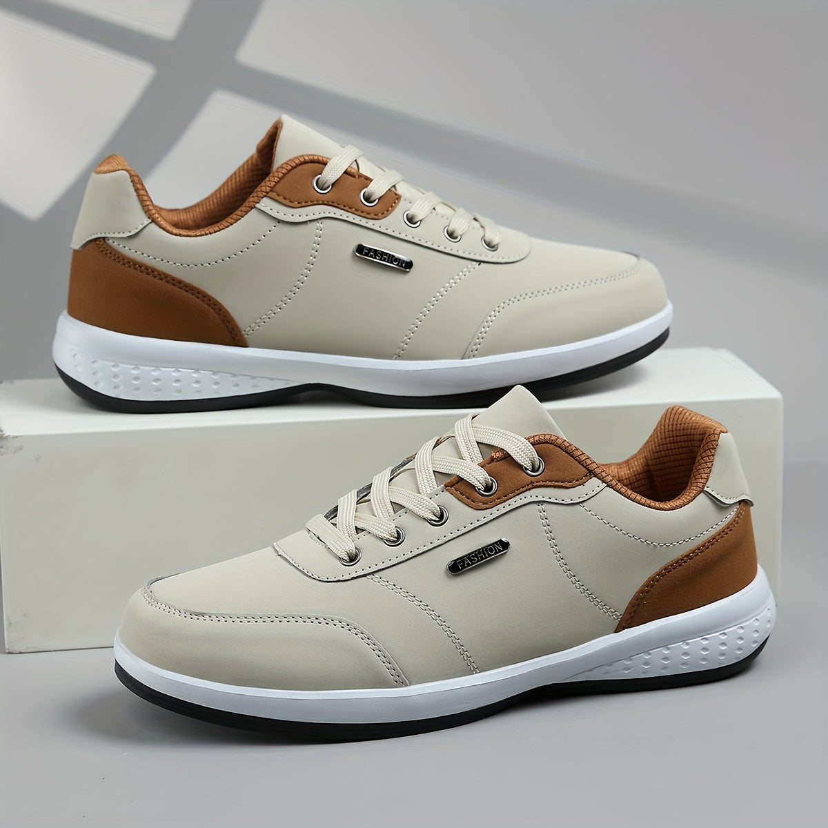 Men's Leather-Look Low Top Sneakers
