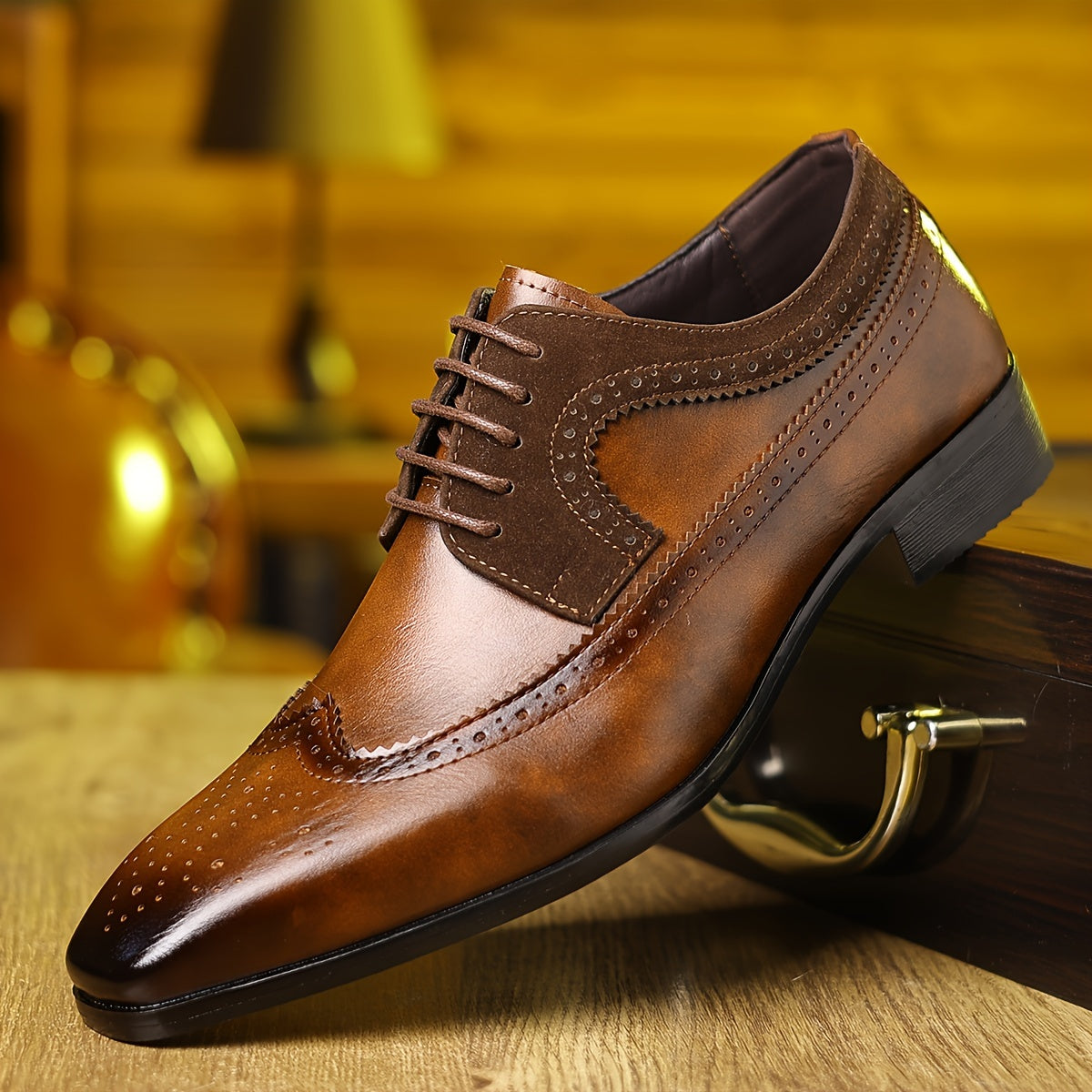 Men's Lace-Up Wingtip Derby Shoes