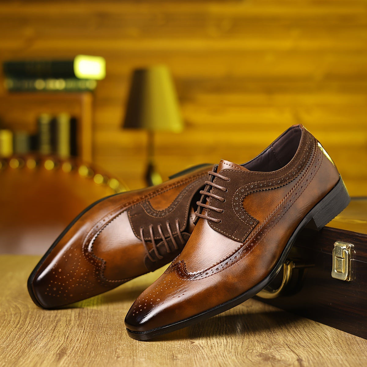 Men's Lace-Up Wingtip Derby Shoes