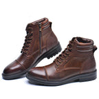 Men's Leather Cap Toe Ankle Boots