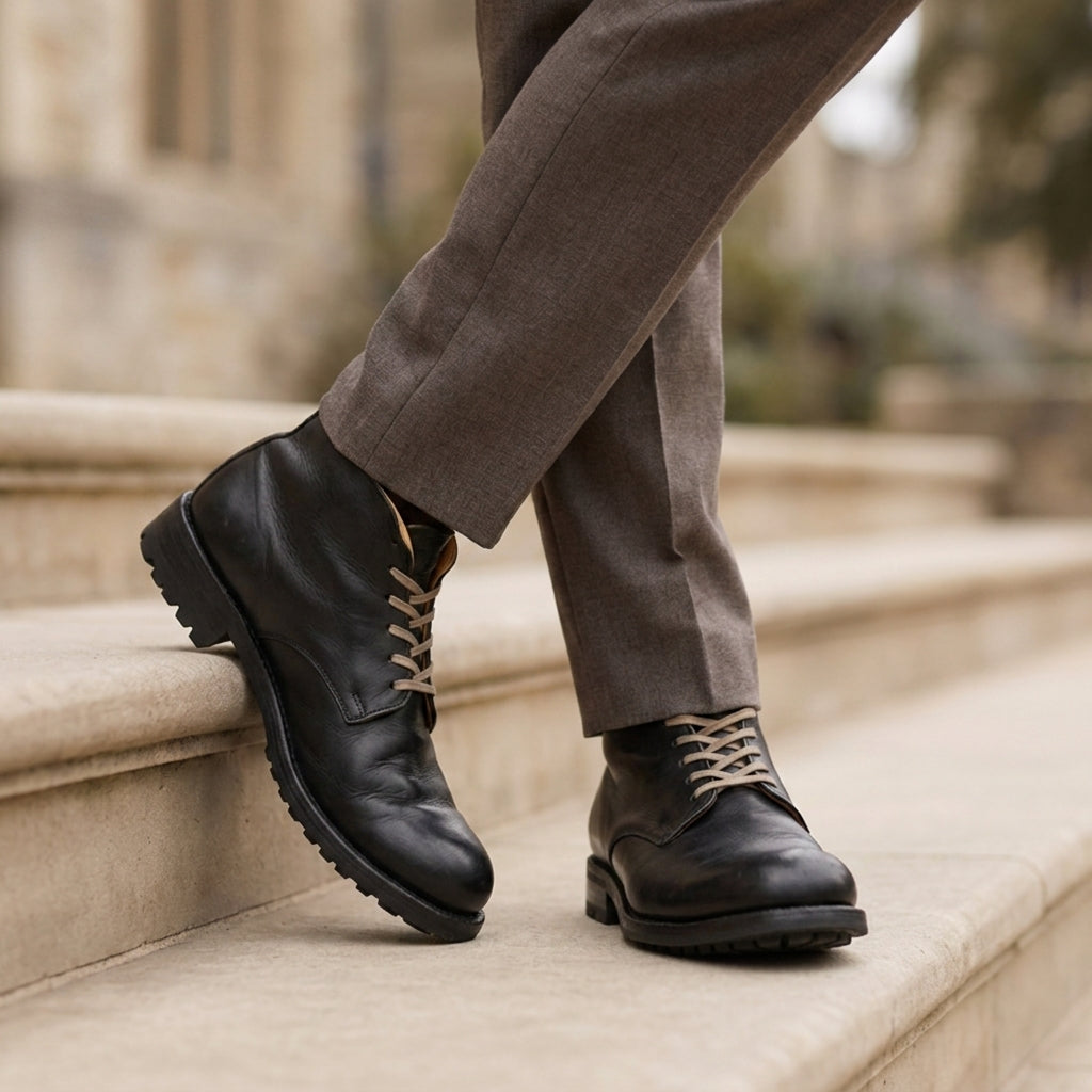 Men's Leather Chunky Ankle Boots