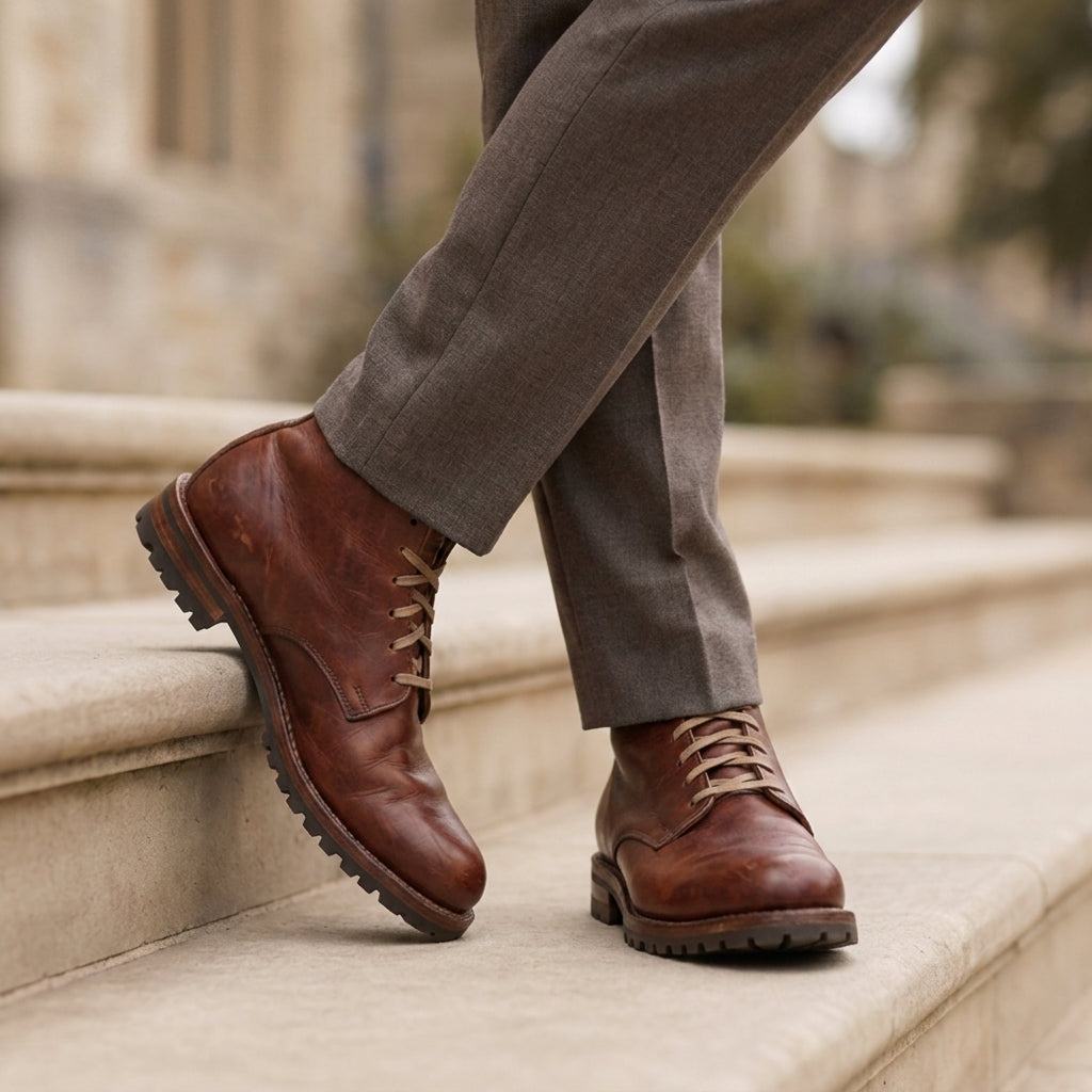 Men's Leather Chunky Ankle Boots