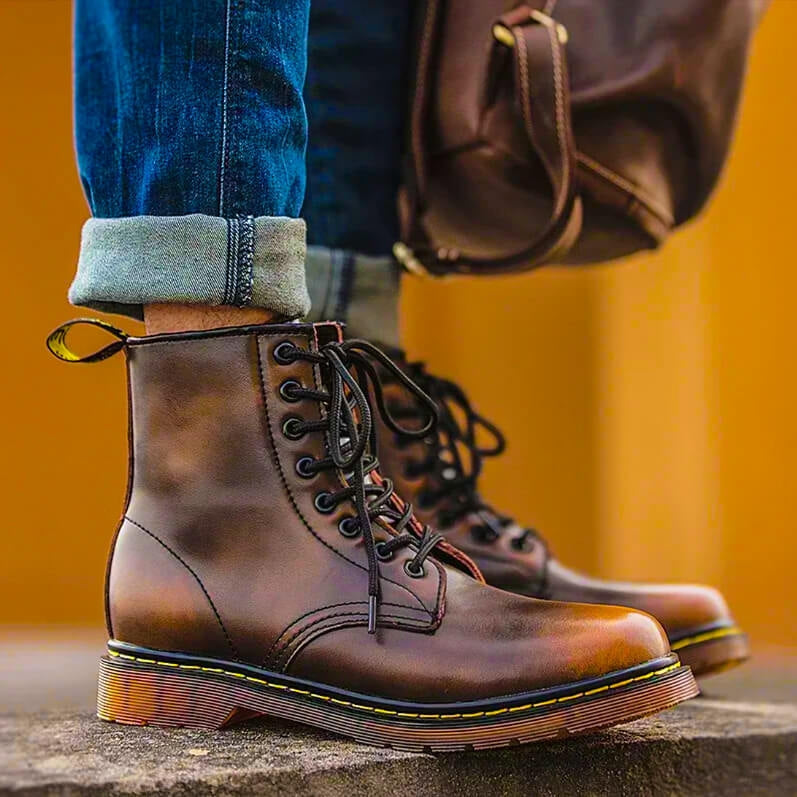 Men's Leather Lace-Up Combat Boots