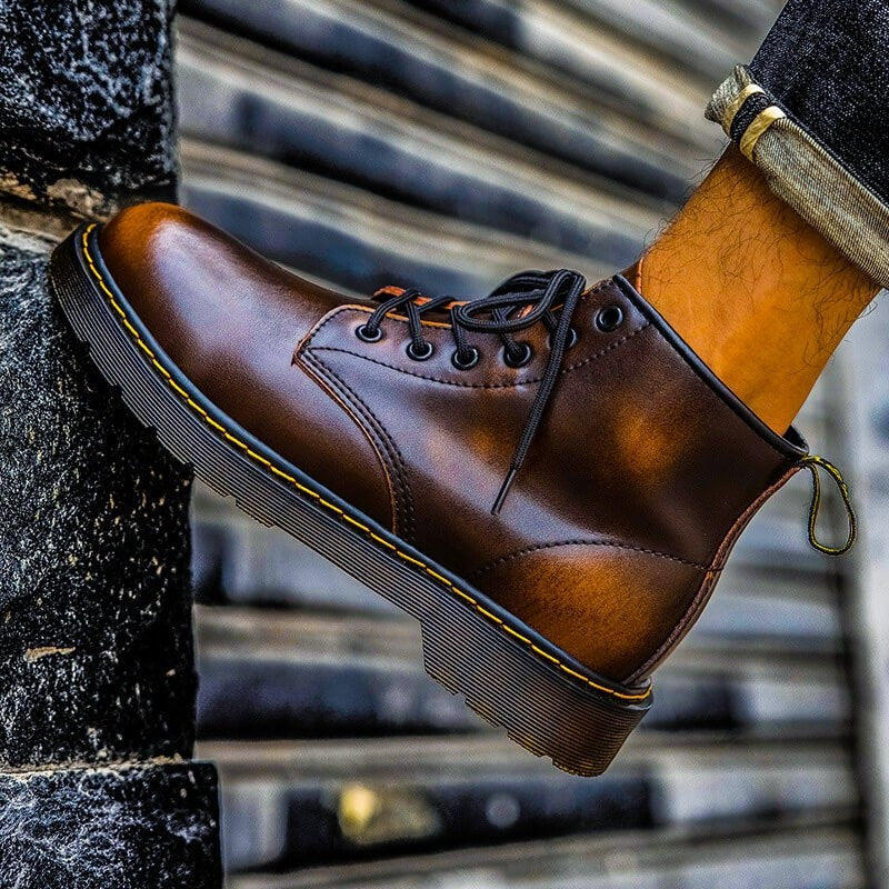 Men's Leather Lace-Up Combat Boots