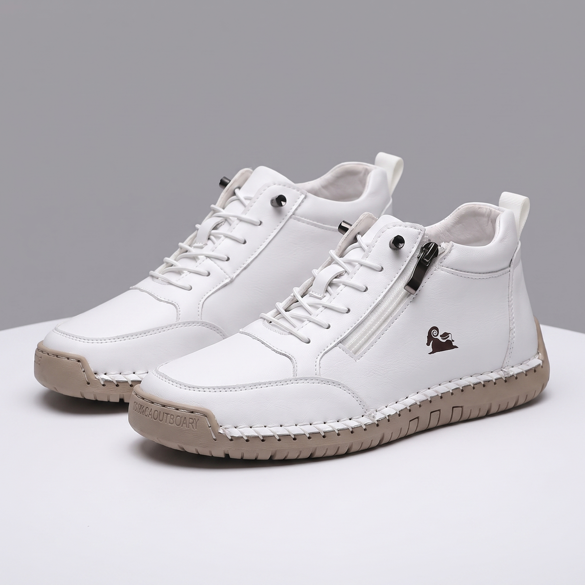 Men's Leather-Look Zip-Up High Top Sneakers