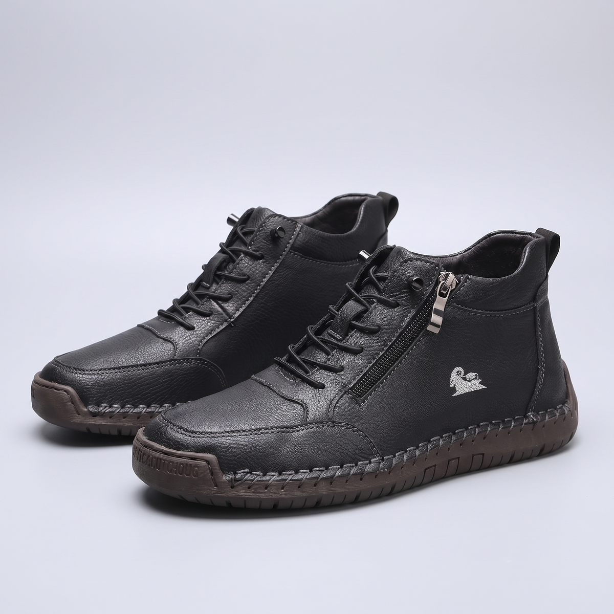 Men's Leather-Look Zip-Up High Top Sneakers