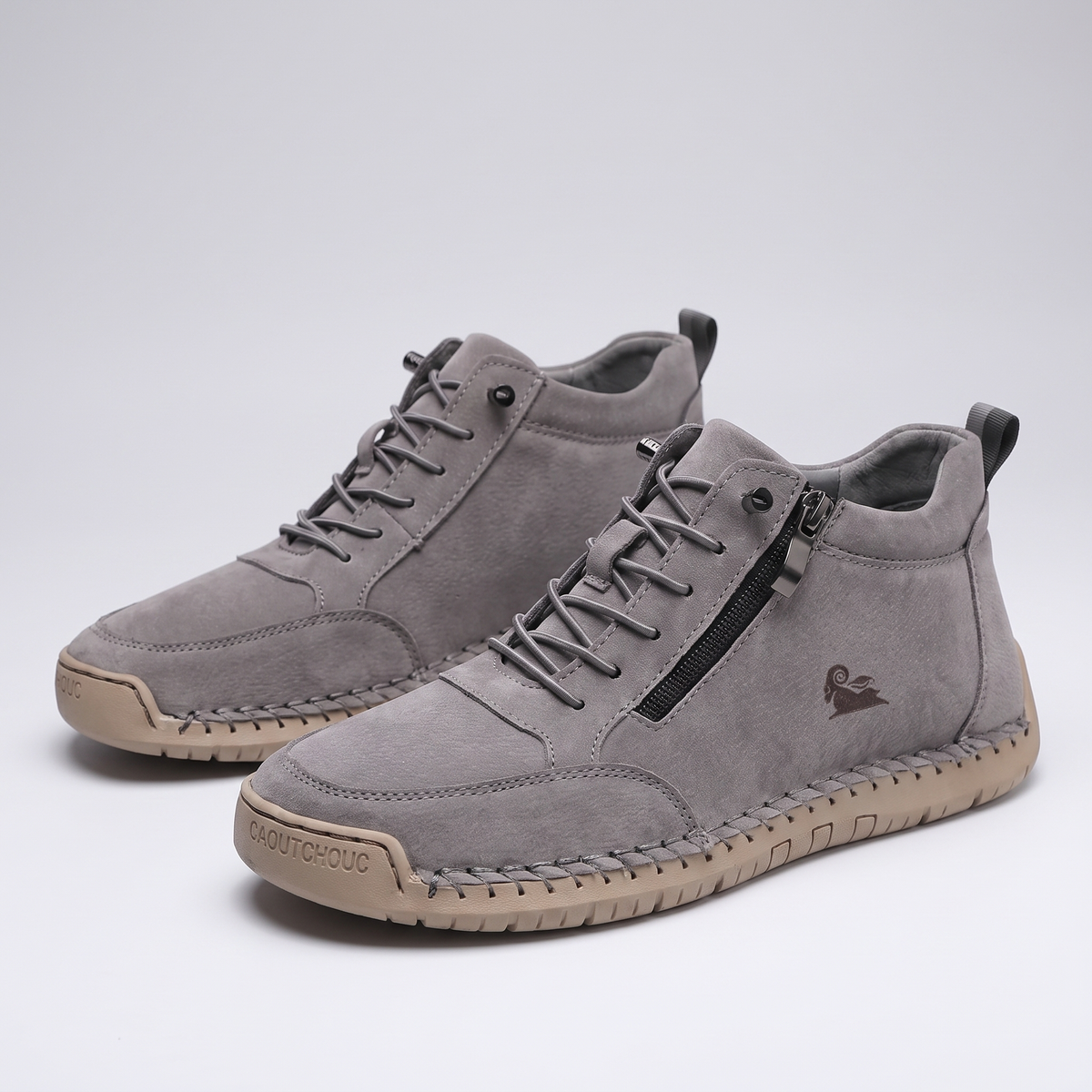 Men's Leather-Look Zip-Up High Top Sneakers