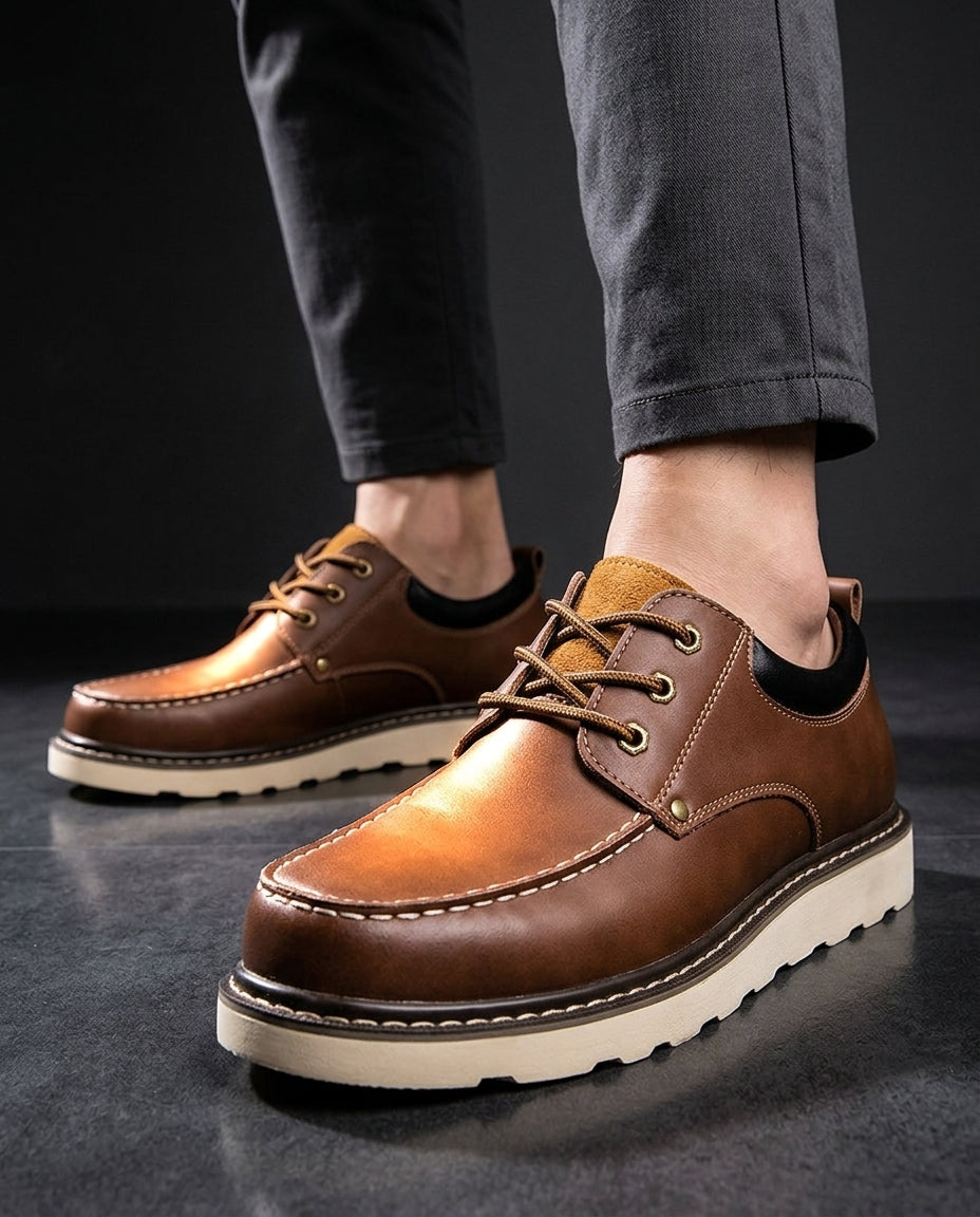 Men's Leather Moc Toe Derby Shoes