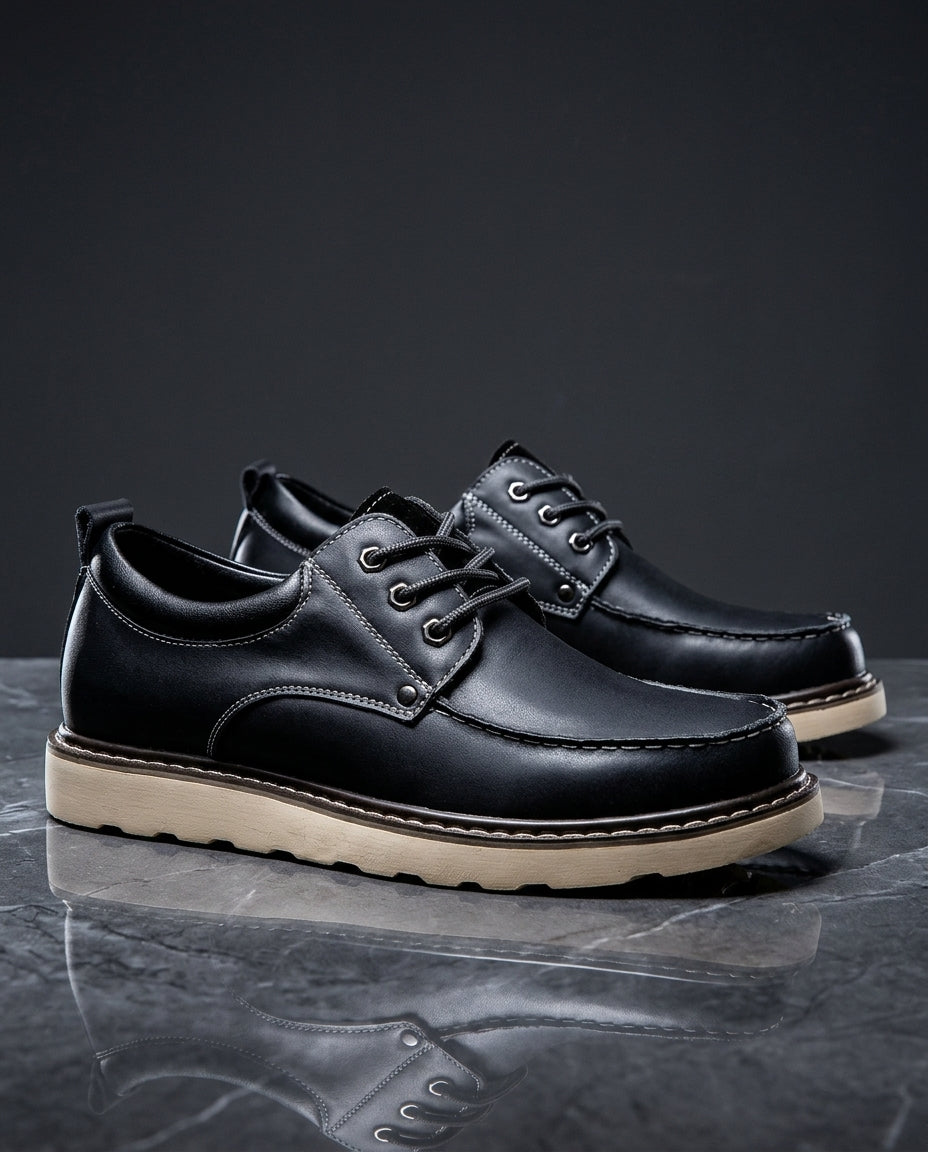 Men's Leather Moc Toe Derby Shoes