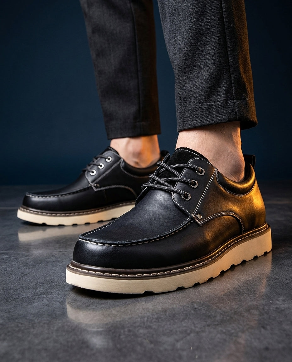 Men's Leather Moc Toe Derby Shoes