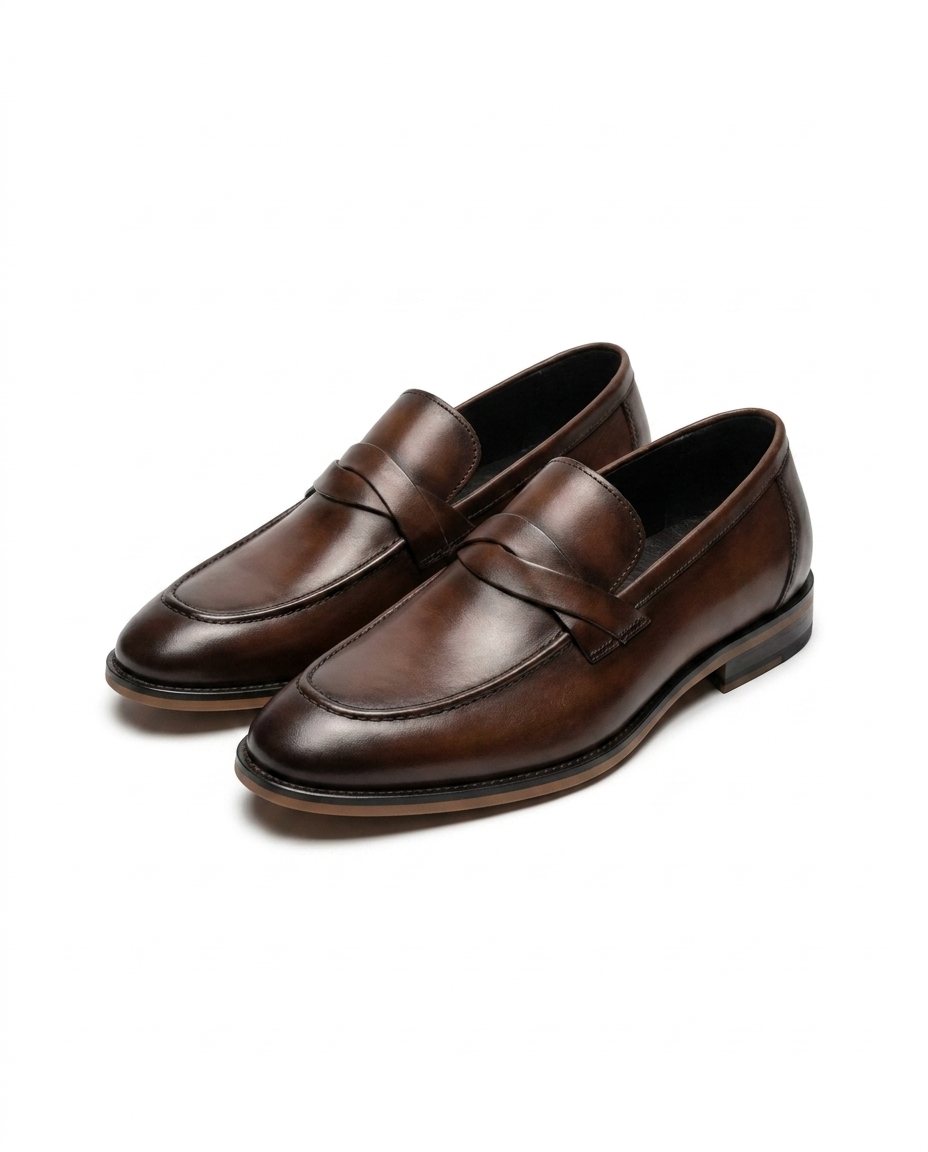 Men's Leather Raised Sole Penny Loafers