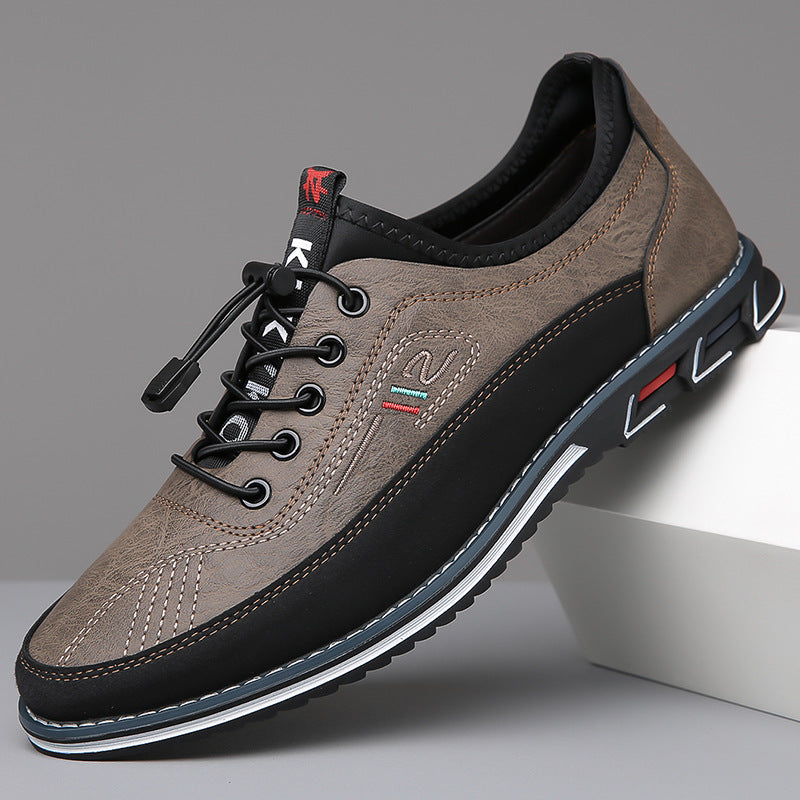 Men's Plain Toe Leather-Look Sneakers