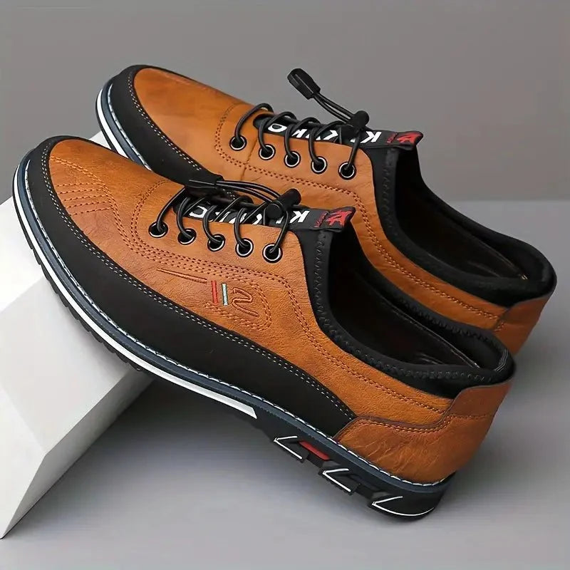 Men's Plain Toe Leather-Look Sneakers