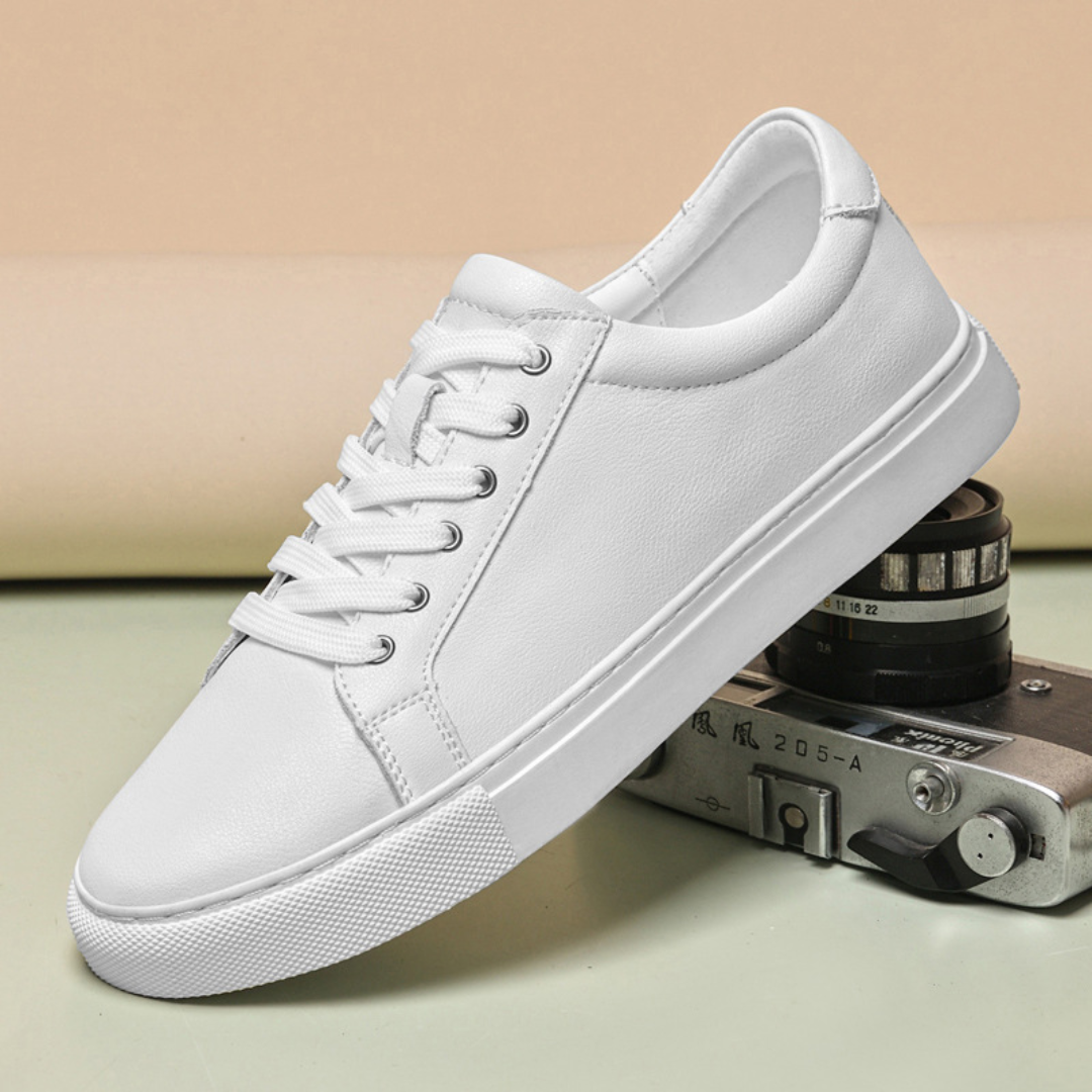 Men's Leather-Look Plain Toe Low Top Sneakers