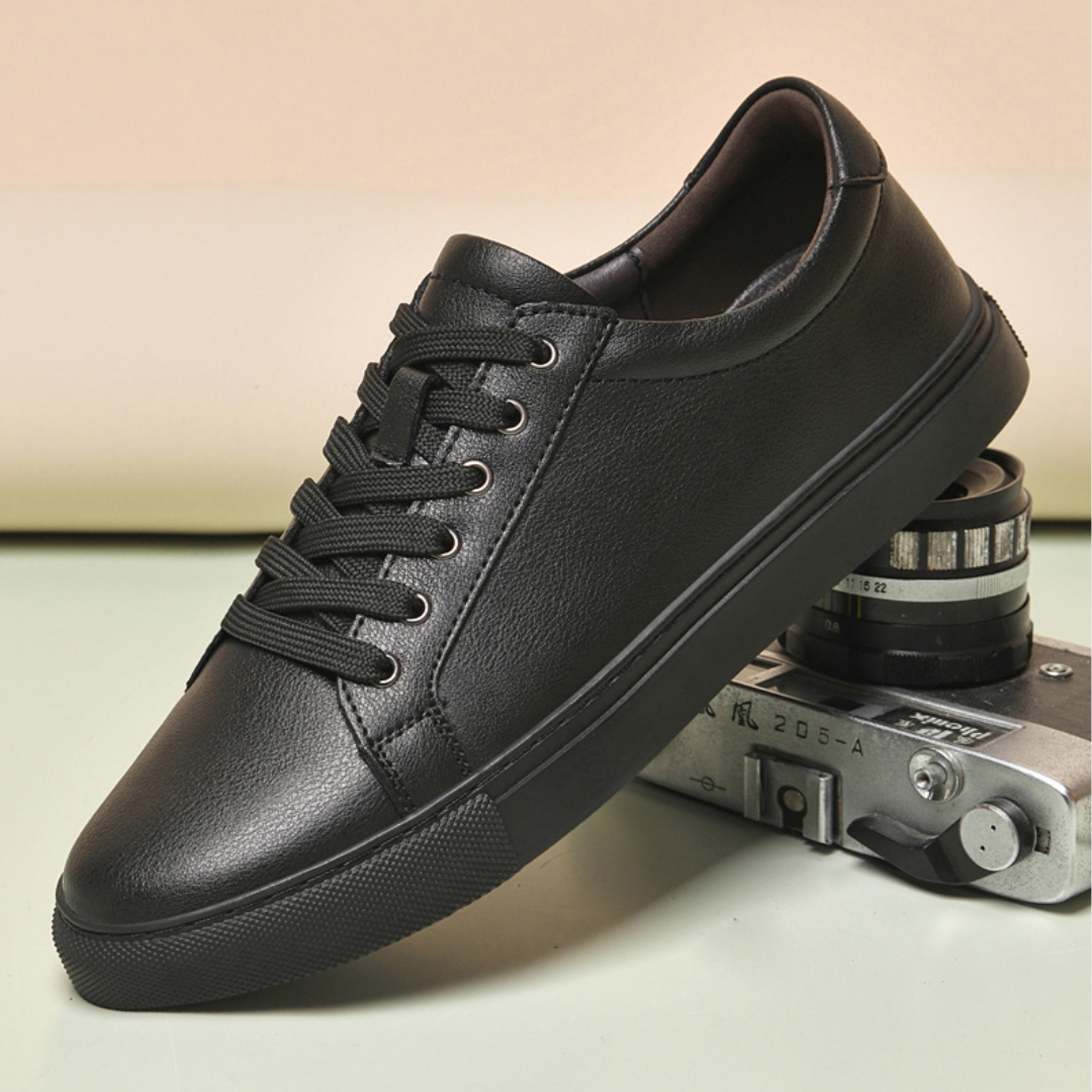 Men's Leather-Look Plain Toe Low Top Sneakers