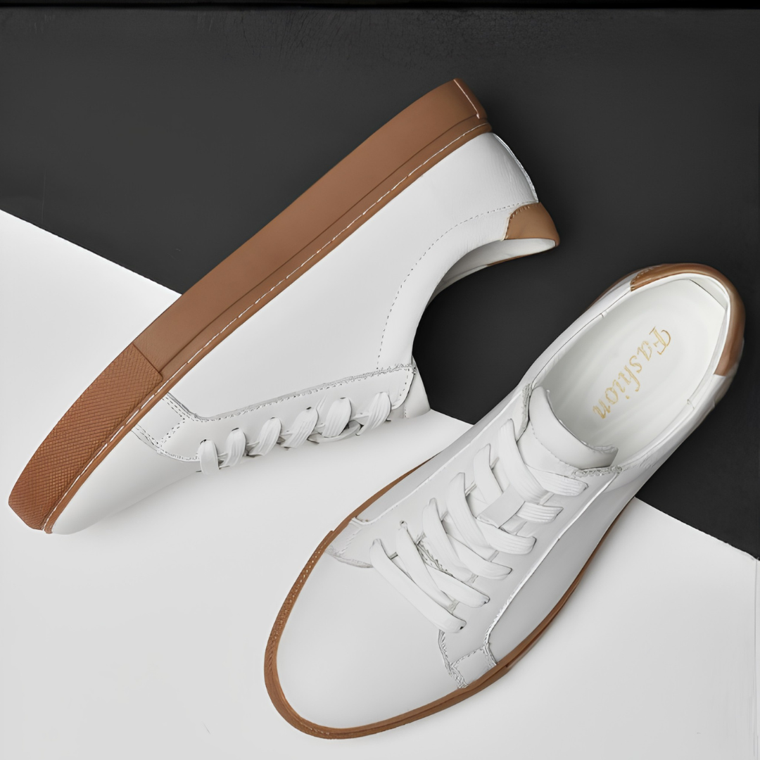 Men's Leather-Look Plain Toe Low Top Sneakers