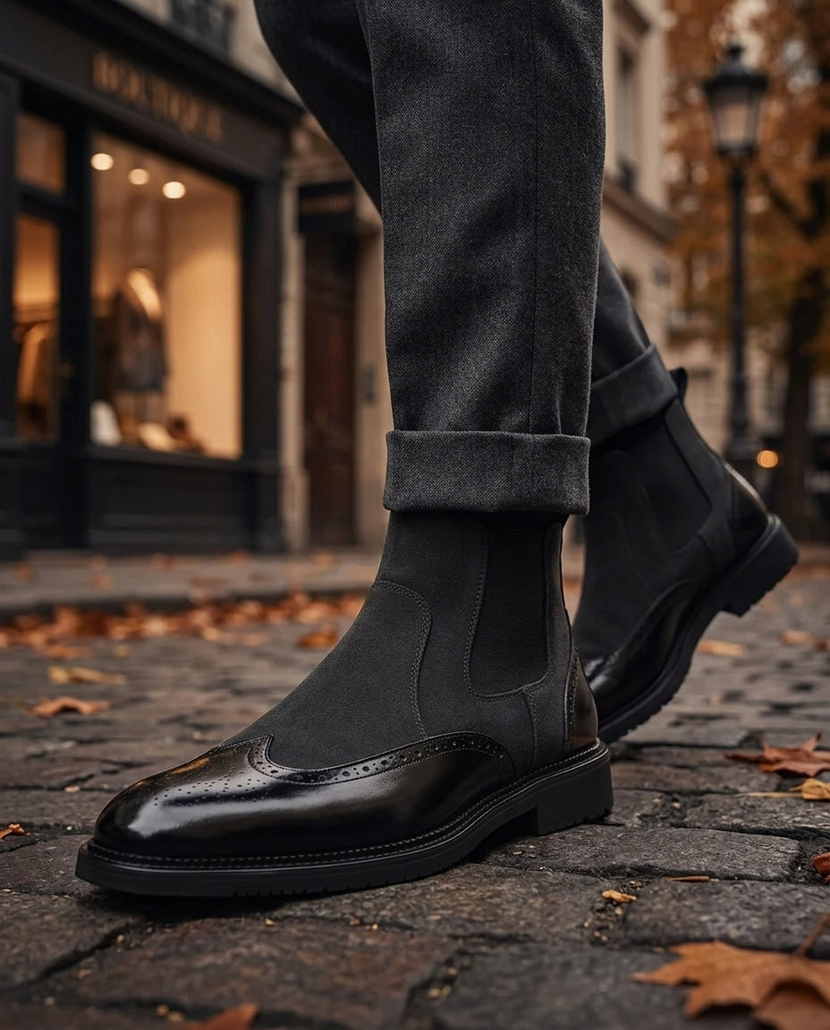 Men's Suede Wingtip Chelsea Boots