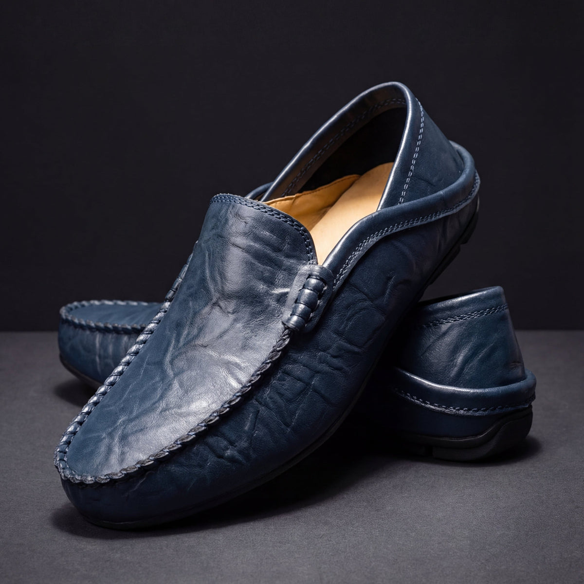 Men's Textured Leather Moccasins