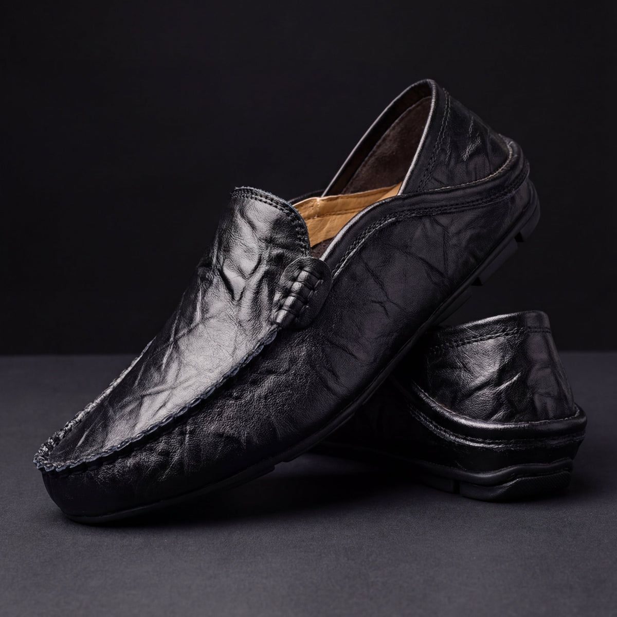 Men's Textured Leather Moccasins
