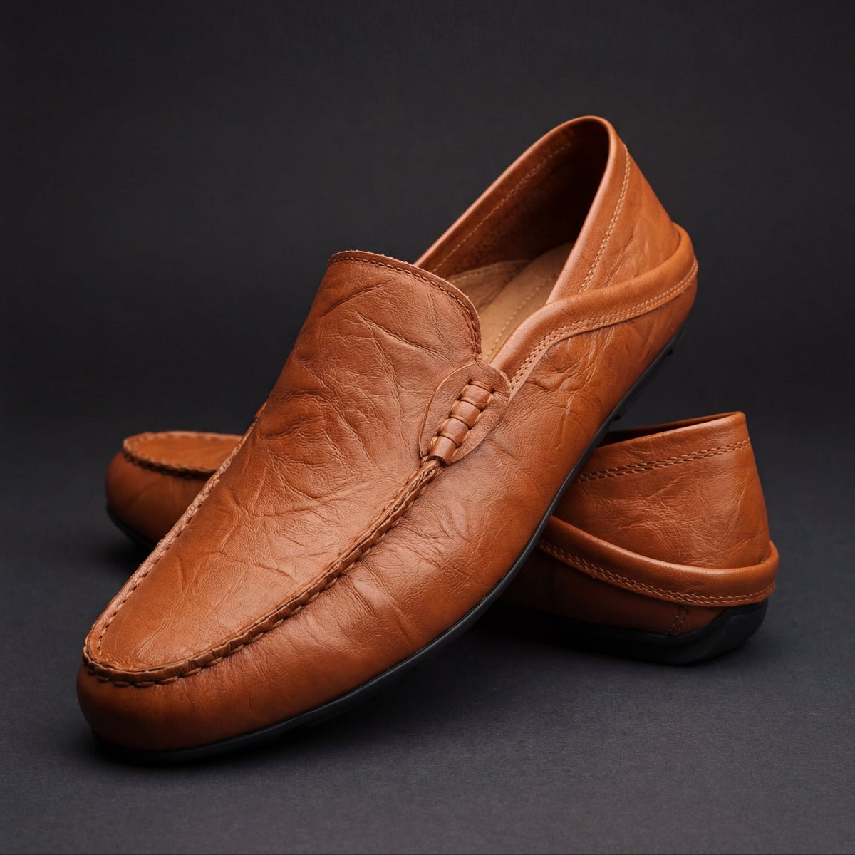 Men's Textured Leather Moccasins