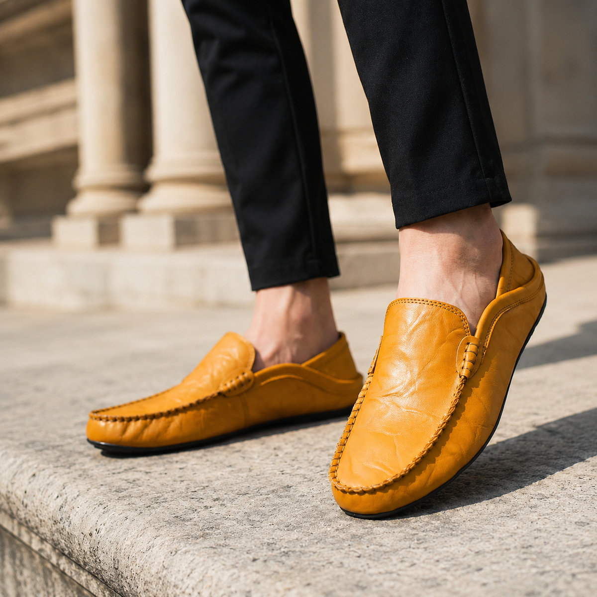 Men's Textured Leather Moccasins