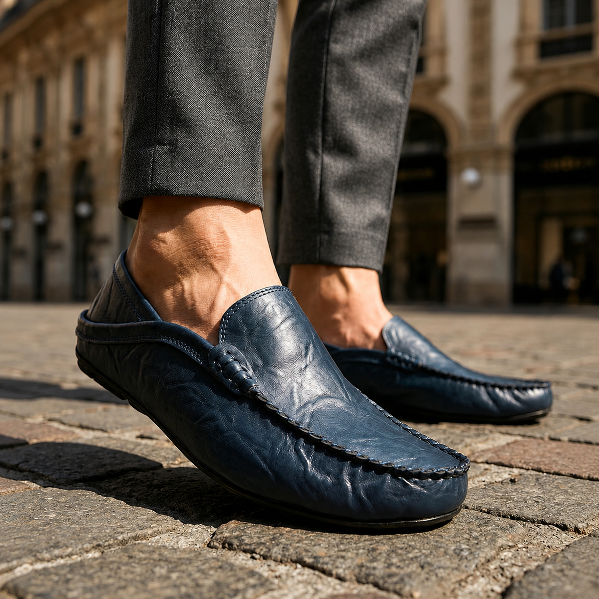 Men's Textured Leather Moccasins