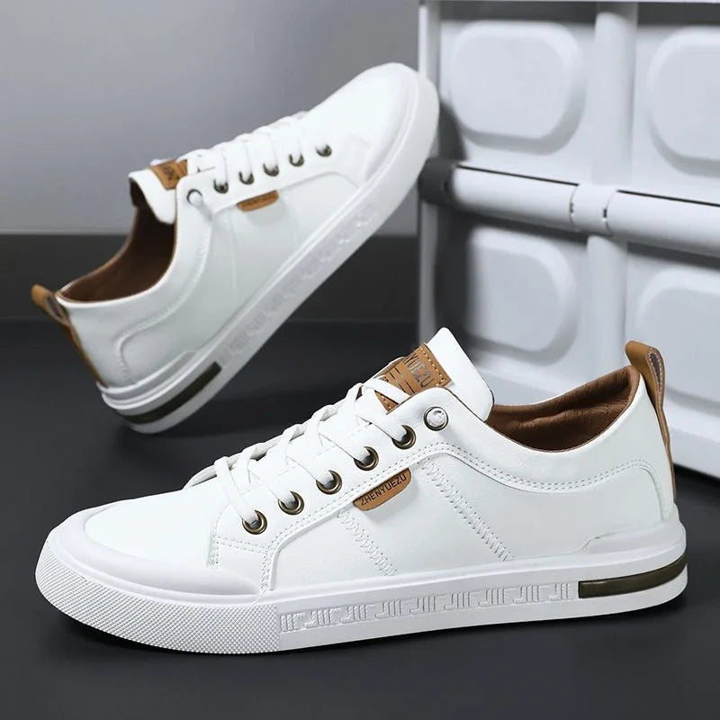 Men's Leather-Look Stitched Low Top Sneakers
