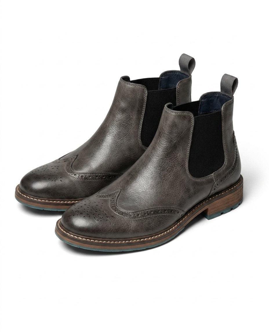 Men's Leather Brogue Chelsea Boots