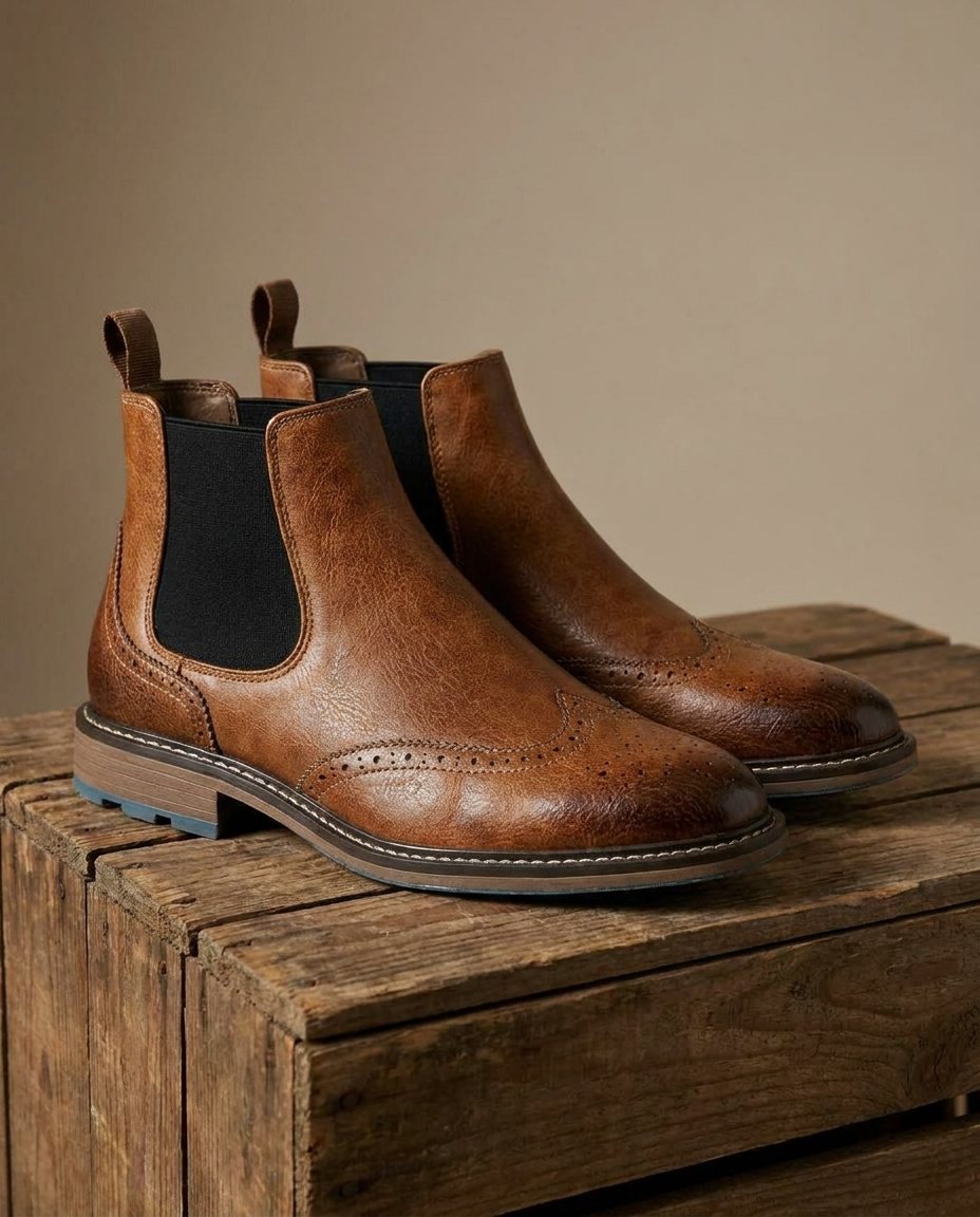 Men's Leather Brogue Chelsea Boots
