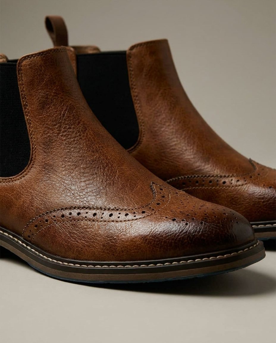 Men's Leather Brogue Chelsea Boots