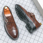 Men's Leather Wingtip Monk Strap Shoes