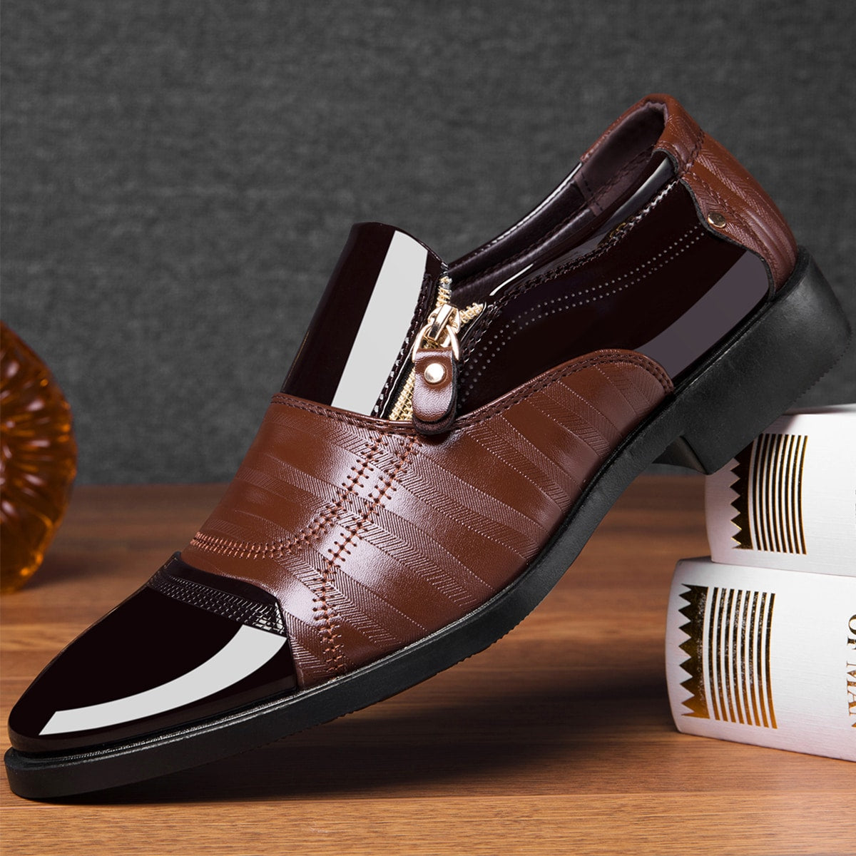 Men's Leather Zip-Up Dress Shoes