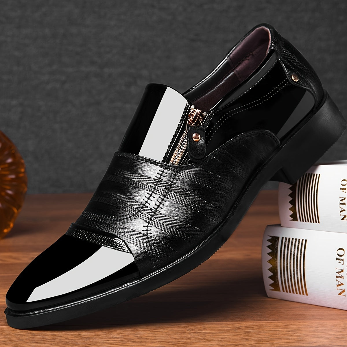 Men's Leather Zip-Up Dress Shoes
